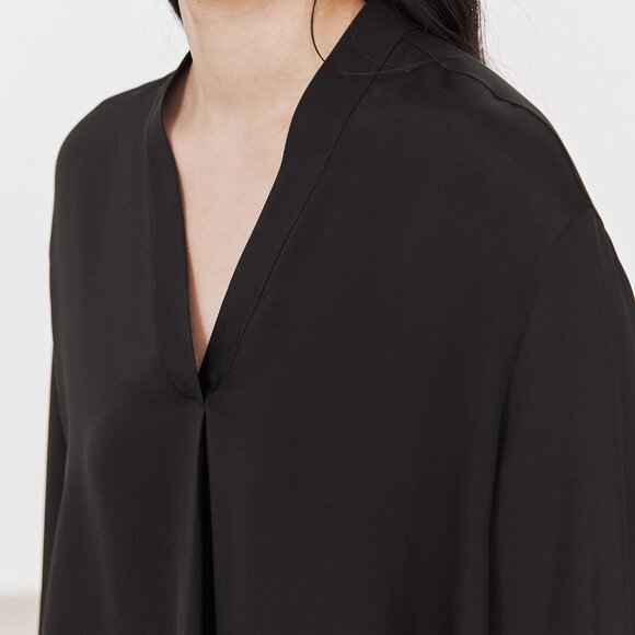 CHICJOC Luxury 100% Silk High-Density Glossy Blouse – Black – Size 36 - Picture 5 of 6